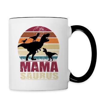 Mamasaurus Rex dinosaure Mère Dino Triplés - Mug contrasté - blanc/noir - Droite