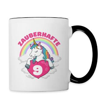 9 Jahre Einhorn 9. Geburtstag Mädchen - Tasse zweifarbig - Weiß/Schwarz - Rechts