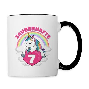 7 Jahre Einhorn 7. Geburtstag Mädchen - Tasse zweifarbig - Weiß/Schwarz - Rechts