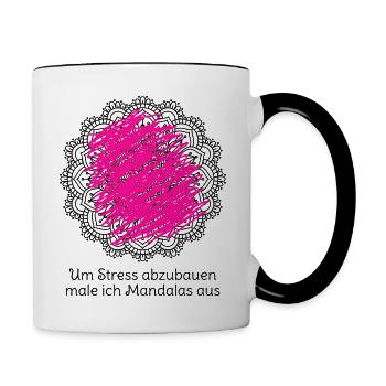 Um Stress abzubauen male ich Mandalas aus - Tasse zweifarbig - Weiß/Schwarz - Rechts
