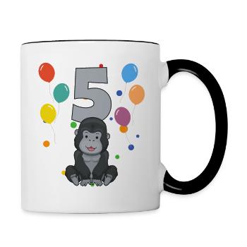 5 anniversaire anniversaire d’enfant 5 ans Gorille - Mug contrasté - blanc/noir - Droite