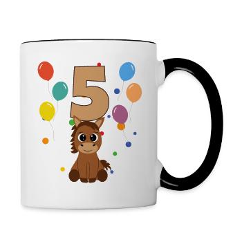 5th birthday children's birthday 5 years horse - Contrasting Mug - white/black - Right