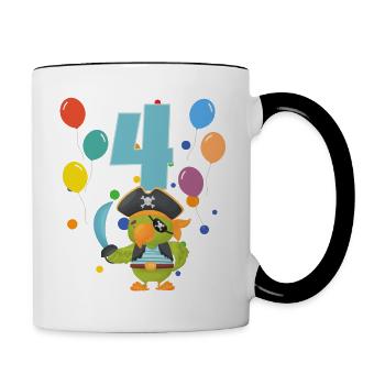 4 anniversaire anniversaire d’enfant 4 ans perroquet - Mug contrasté - blanc/noir - Droite