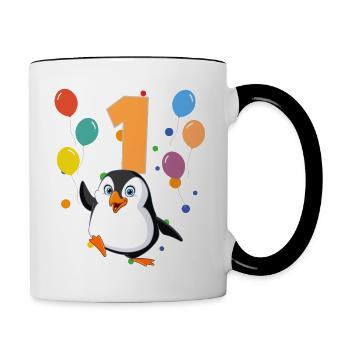1er anniversaire anniversaire d’enfant 1 an pingouin - Mug contrasté - blanc/noir - Droite