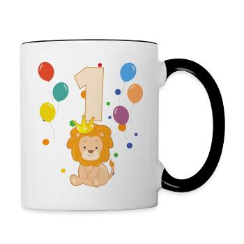 1er anniversaire anniversaire d’enfant 1 an Lion - Mug contrasté - blanc/noir - Droite