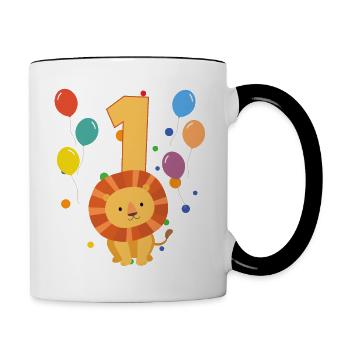 1er anniversaire anniversaire des enfants 1 an lion - Mug contrasté - blanc/noir - Droite