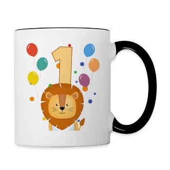 1er anniversaire anniversaire d’enfant 1 an Lion - Mug contrasté - blanc/noir - Droite