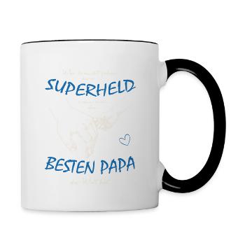 Papa - Superheld - Bester Papa der Welt - Tasse zweifarbig - Weiß/Schwarz - Rechts