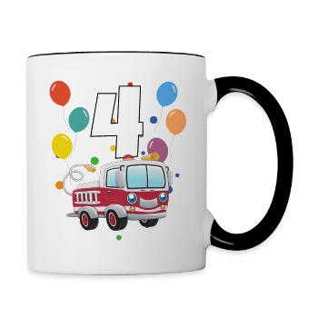 4 anniversaire anniversaire d’enfant 4 ans de pompiers - Mug contrasté - blanc/noir - Droite