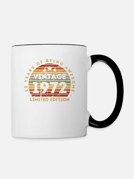 50. Geburtstag 50 Jahre Jahrgang 1972 - Tasse zweifarbig - Weiß/Schwarz