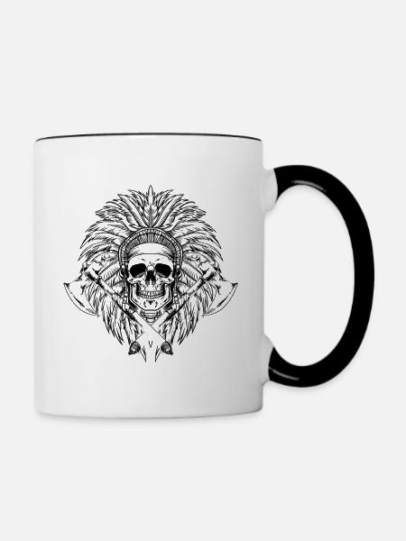 Indianische Schädelaxt Eingeborene - Tasse zweifarbig - Weiß/Schwarz