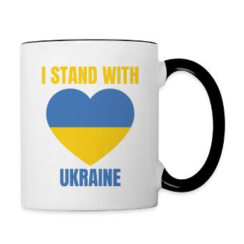Je me tiens avec le drapeau ukrainien vintage de l’Ukraine - Mug contrasté - blanc/noir - Droite