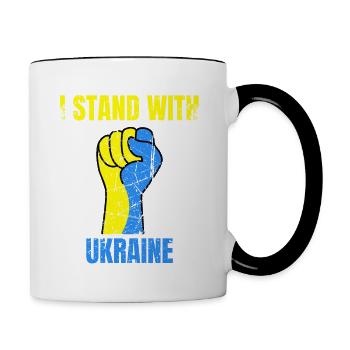 Je me tiens avec le drapeau ukrainien vintage de l’Ukraine - Mug contrasté - blanc/noir - Droite
