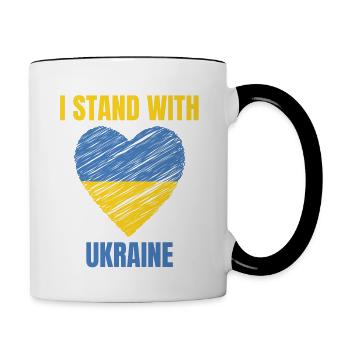Je me tiens avec le drapeau ukrainien vintage de l’Ukraine - Mug contrasté - blanc/noir - Droite