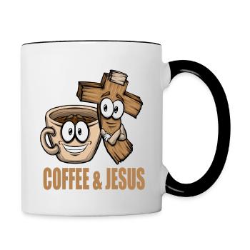Kaffeeliebhaber Ich brauche nur etwas Kaffee Jesus - Tasse zweifarbig - Weiß/Schwarz - Rechts