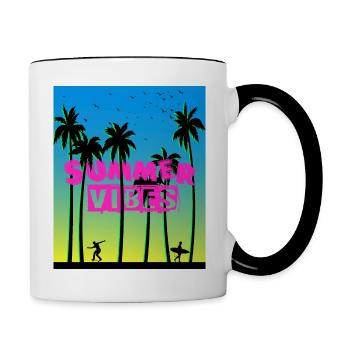 Ambiances d’été des années 90 Sunset Skateboard Surf - Mug contrasté - blanc/noir - Droite