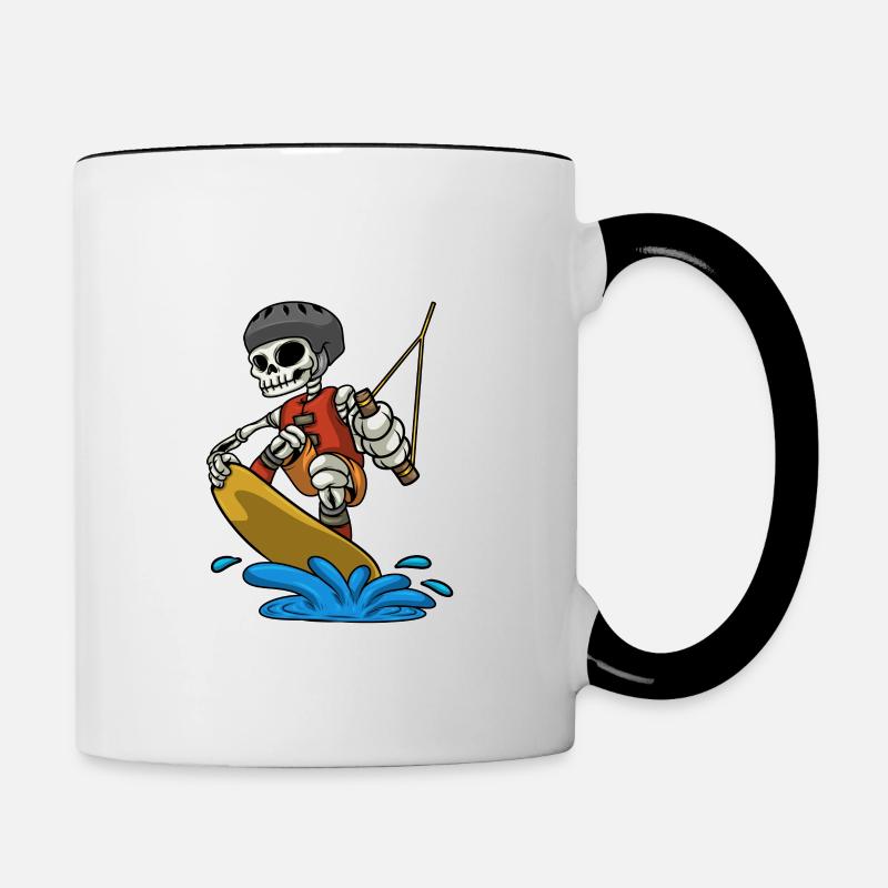 Wakeboarder Skeleton sur le wakeboard - Mug contrasté - blanc/noir