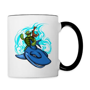 Le requin nage avec la tortue et le crabe - Mug contrasté - blanc/noir - Droite
