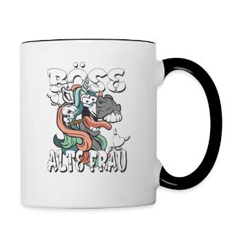 Evil old woman - crazy unicorn - Contrasting Mug - white/black - Right
