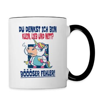 Einhorn Du Denkst Ich Bin Klein Lieb Und Nett - Tasse zweifarbig - Weiß/Schwarz - Rechts