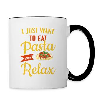 Ich möchte nur Pasta essen und Pasta entspannen - Tasse zweifarbig - Weiß/Schwarz - Rechts