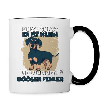 Witziges Dackel Hundehalter Geschenk Süßes Dackel - Tasse zweifarbig - Weiß/Schwarz - Rechts