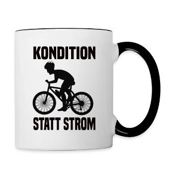 Kondition Statt Strom Lustiger Fahrrad Spruch - Tasse zweifarbig - Weiß/Schwarz - Rechts