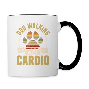 Vintage Dog Walking ist mein Cardio Tiersitter - Tasse zweifarbig - Weiß/Schwarz - Rechts