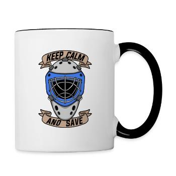 Joueur de hockey garder son calme et sauver un gardien de but de hockey sur glace - Mug contrasté - blanc/noir - Droite