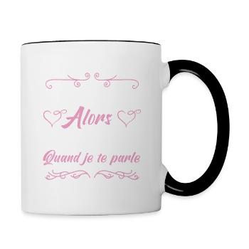 Oui Je Suis Petite Alors Baisse Les Yeux - Mug contrasté - blanc/noir - Droite