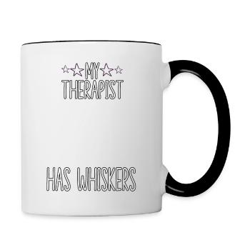My therapist has whisker cat owner cat - Contrasting Mug - white/black - Right
