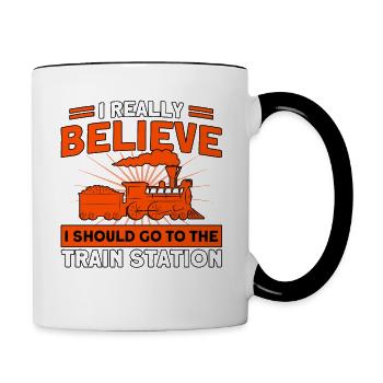 Model Railway Train Locomotives Gift - Contrasting Mug - white/black - Right
