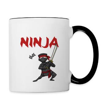 Geburtstagsparty 4 Jahre alter japanischer Ninja Geburtstag - Tasse zweifarbig - Weiß/Schwarz - Rechts