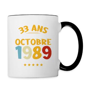 33 Ans d'être beau gosse Octobre 1989 Anniversaire - Mug contrasté - blanc/noir - Droite
