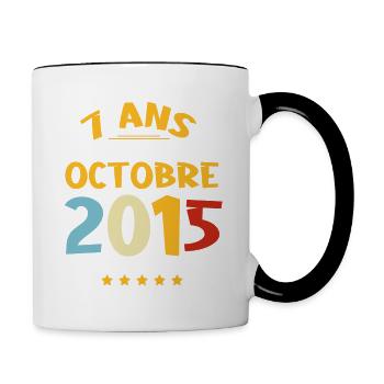 7 Ans Anniversaire Né(e) en Octobre 2015 - Mug contrasté - blanc/noir - Droite