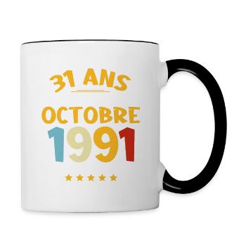 31 Ans Anniversaire en Octobre 1991. - Mug contrasté - blanc/noir - Droite