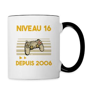 niveau 16 débloqué génial depuis 2006 - Mug contrasté - blanc/noir - Droite