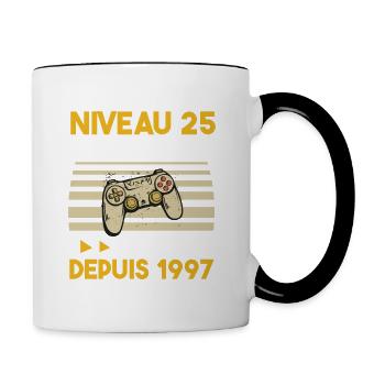 niveau 25 débloqué génial depuis 1997 - Mug contrasté - blanc/noir - Droite