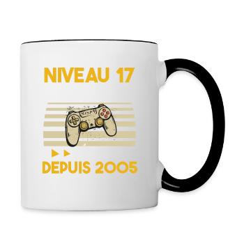 niveau 17 débloqué génial depuis 2005 - Mug contrasté - blanc/noir - Droite