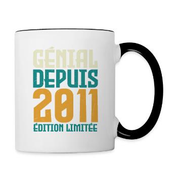 Génial depuis 2011 - Mug contrasté - blanc/noir - Droite