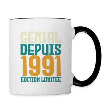 Génial depuis 1991 - Mug contrasté - blanc/noir - Droite