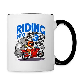 Motocycliste roulant dans 3 garçons moto anniversaire - Mug contrasté - blanc/noir - Droite