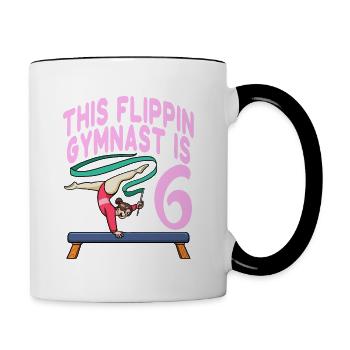 Gymnastik Dieser Flippin Turner ist 6 Geburtstag - Tasse zweifarbig - Weiß/Schwarz - Rechts