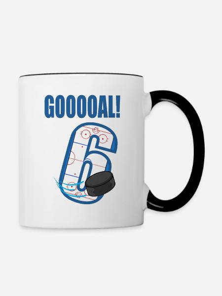 Eishockey Tor Ich bin 6 Eishockeyspieler Geburtstag - Tasse zweifarbig - Weiß/Schwarz