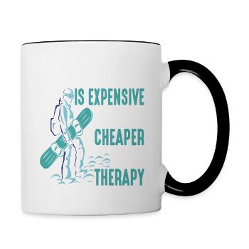 Snowboarden ist billiger als Therapie-Snowboarder - Tasse zweifarbig - Weiß/Schwarz - Rechts