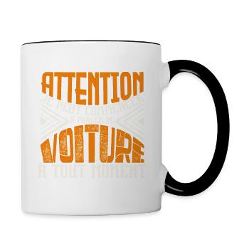 Avertissement, voiture à tout moment. - Mug contrasté - blanc/noir - Droite