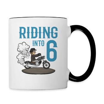 Motocycliste roulant dans 6 Anniversaire de moto - Mug contrasté - blanc/noir - Droite