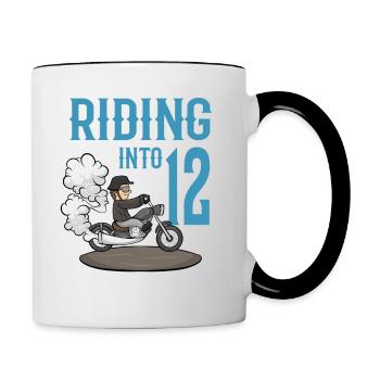 Motocycliste roulant dans 12 Anniversaire de moto - Mug contrasté - blanc/noir - Droite
