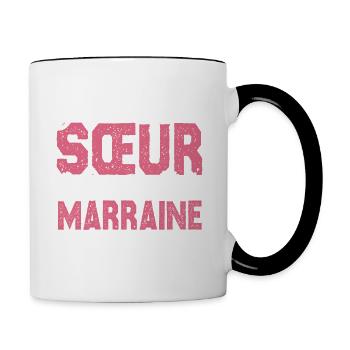 J'ai deux titres Sœur et Marraine Cadeau soeur . - Mug contrasté - blanc/noir - Droite