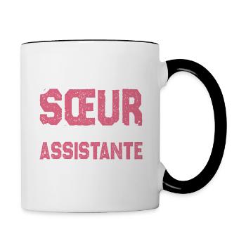 J'ai deux titres Sœur et Assistante Cadeau soeur . - Mug contrasté - blanc/noir - Droite